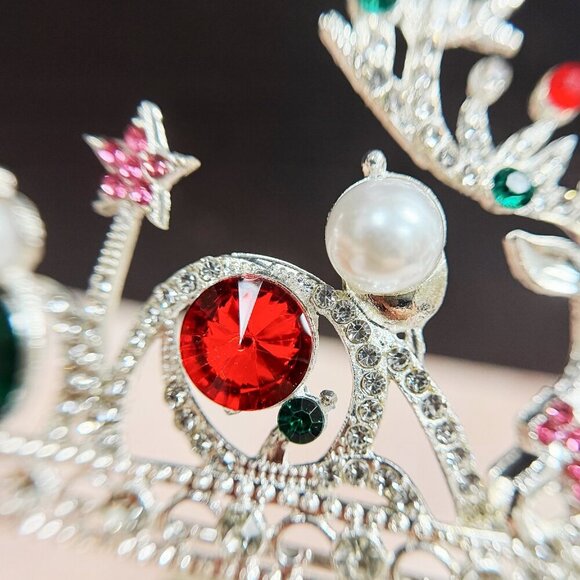 Festive Holiday Crown, Christmas Headband, Silver Tiara Crown, Reindeer Crown - Picture 8 of 8